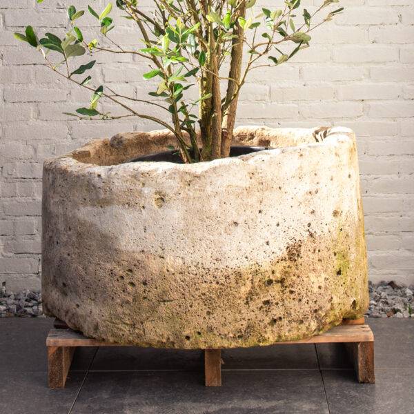 Jumbo natuurstenen pot beige rond (47x85)